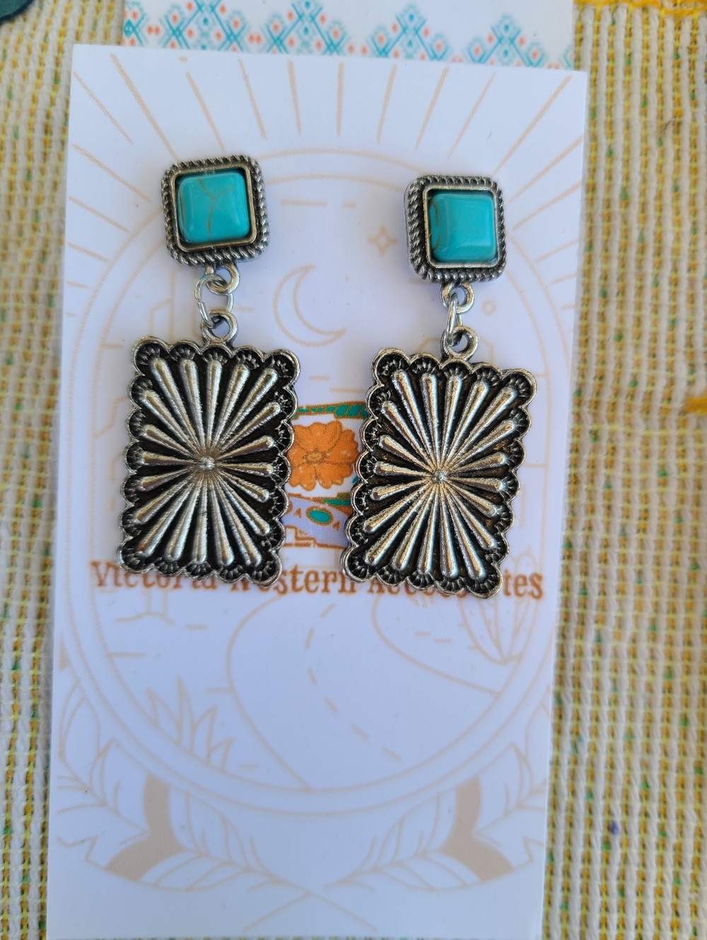 Turquoise Stone Silver Floral Drop Earrings